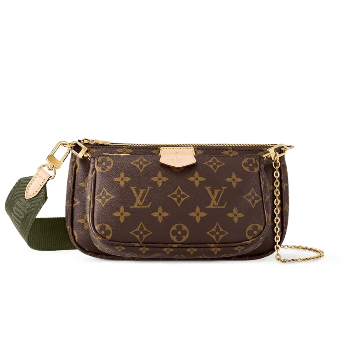 Louis Vuitton Multi Pochette Accessoires Sac à épaule 9.4in/ 24cm Khaki Monogram Toile Or Matériel pour femmes M44813