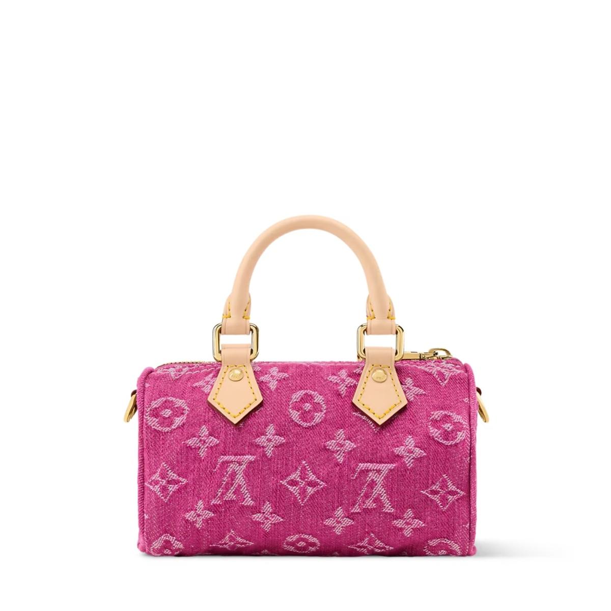 Louis Vuitton Nano Speedy Top Poignée Sac 6.3po/ 16cm Fuchsia Denim Gold Hardware pour femmes M27603