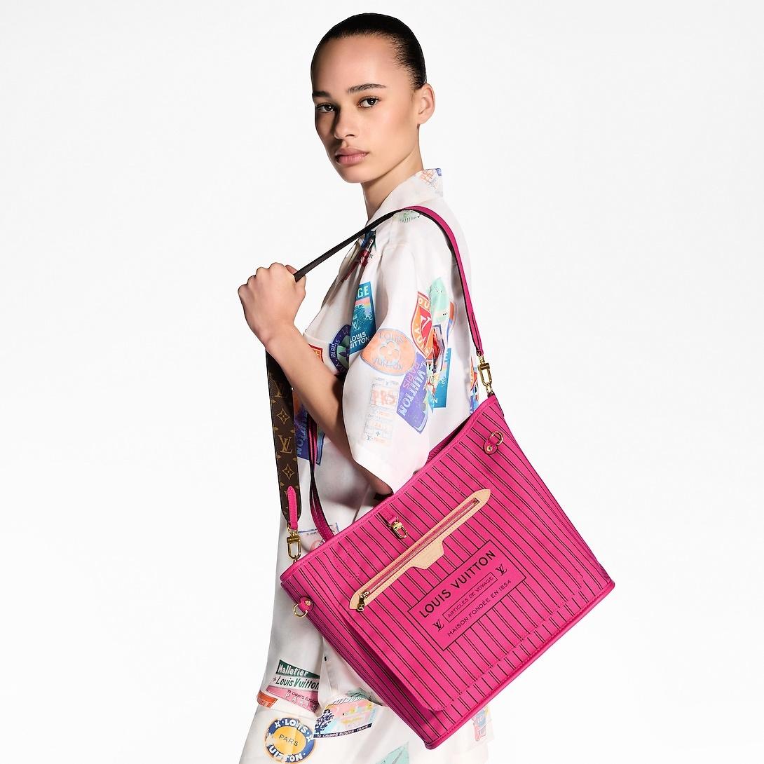 Louis Vuitton Neverfull Bandouliere Inside Out MM Tote Bag 12.2in/ 31cm Rose Gold Hardware For Women M12257