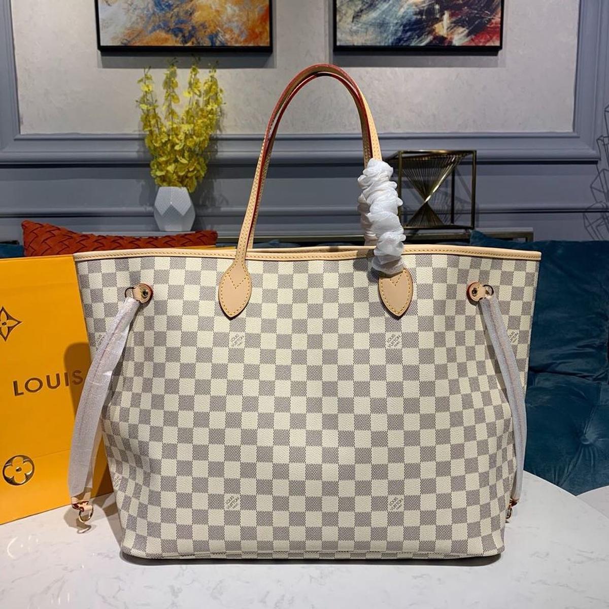 Louis Vuitton Neverfull GM Tote Bag 15.4in/ 39cm Beige Damier Azur Matériel d'or pour femmes N40602