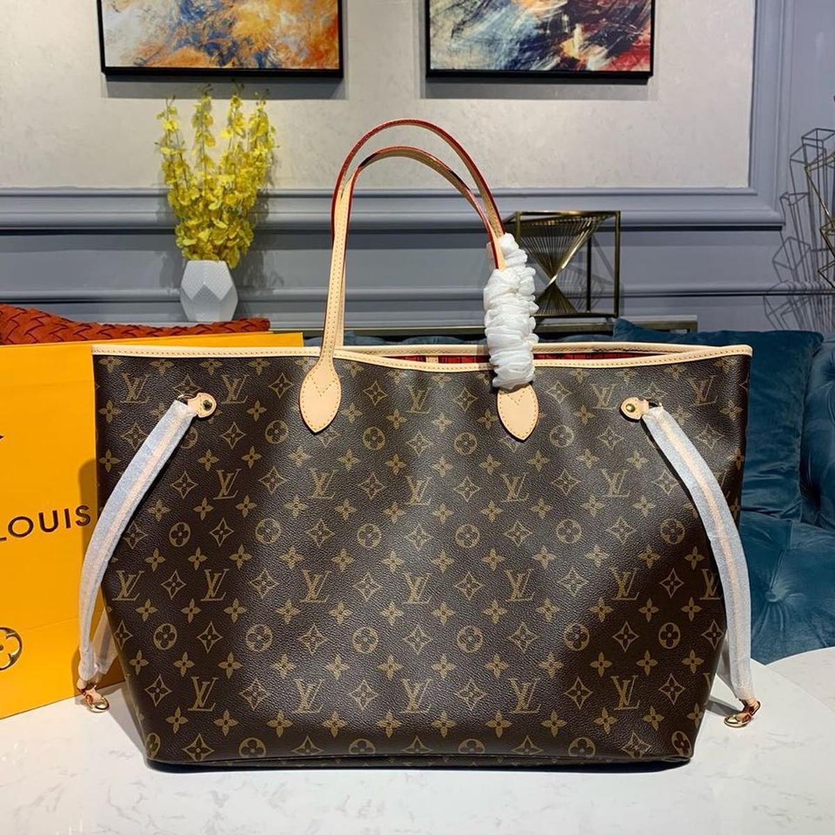 Louis Vuitton Neverfull GM Tote Bag 15.4in/ 39cm Red Monogram Gold Hardware For Women M41181