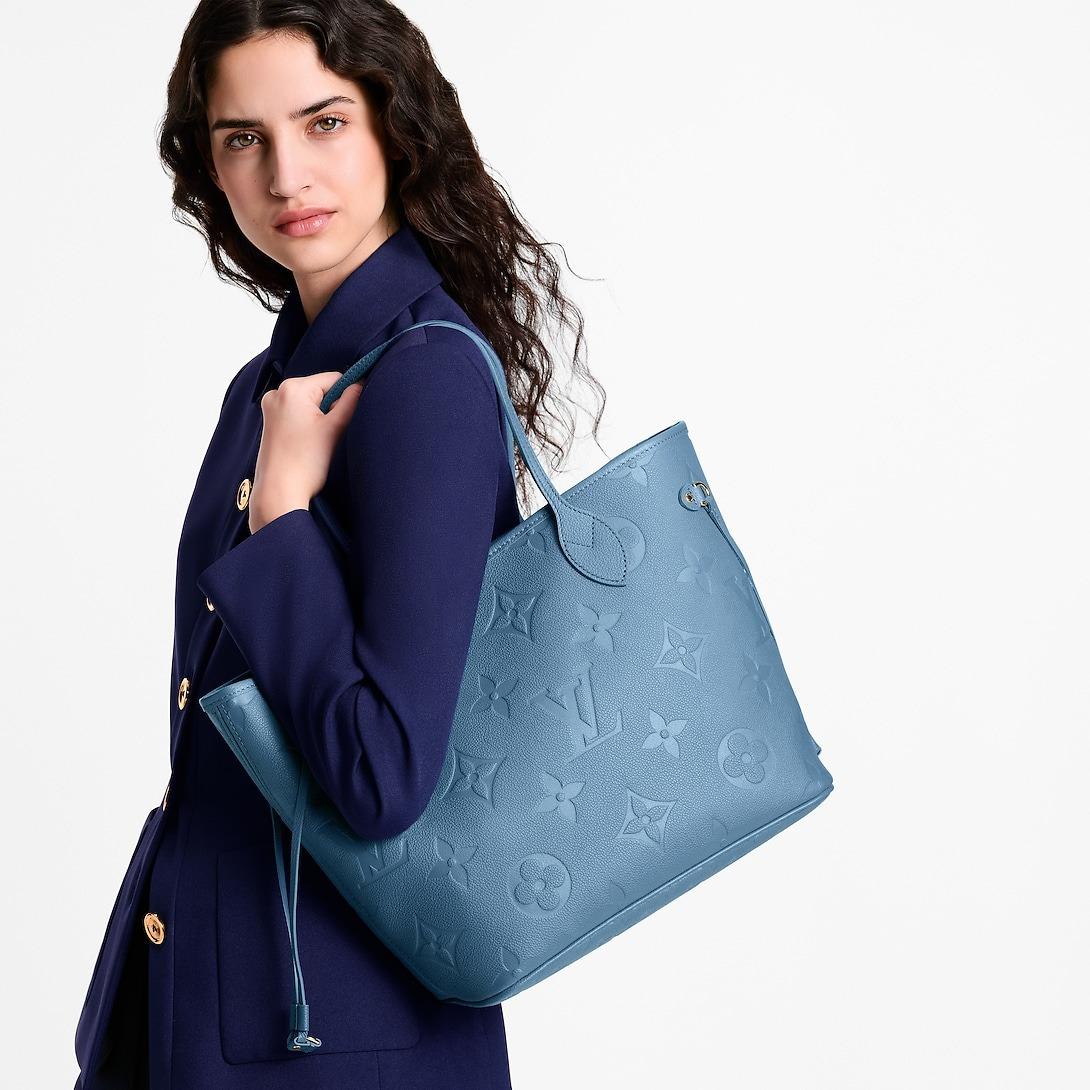 Louis Vuitton Neverfull MM Tote Bag 12.2in/ 31cm Bleu Jean Gold Hardware pour femmes M27358