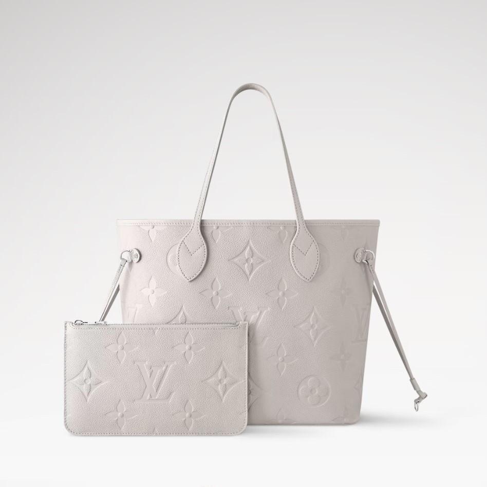 Louis Vuitton Neverfull MM Tote Bag 12.2in/ 31cm Brume Gray Monogram Empreinte Silver Hardware For Women M13758