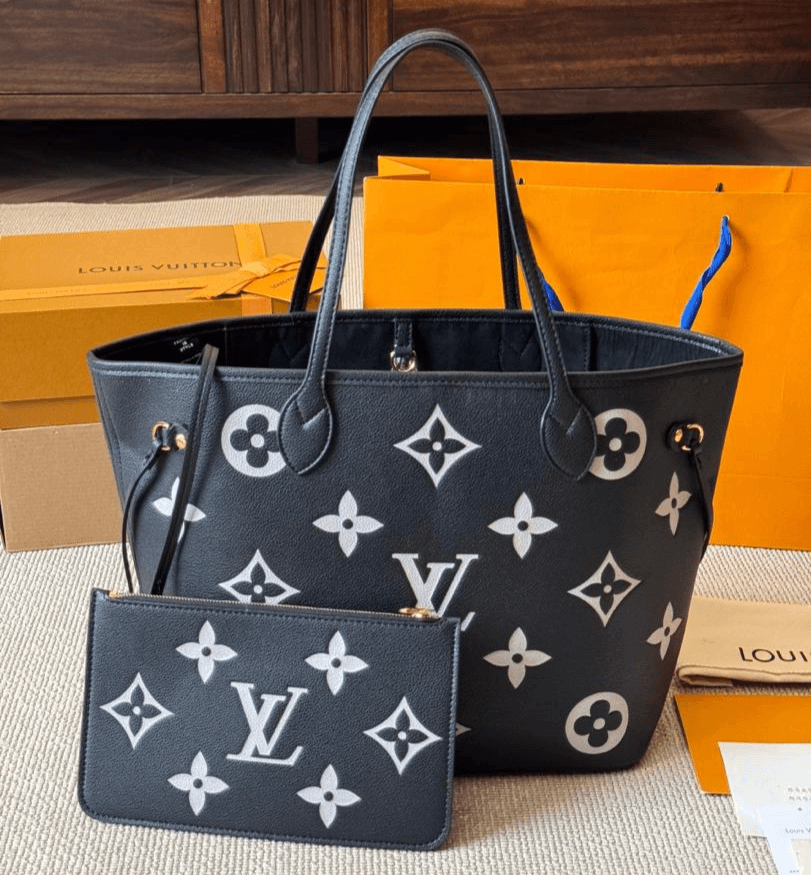 Louis Vuitton Neverfull MM Tote Bag Monogram Empreinte Black/Beige For Women 31cm/12.2in M58907
