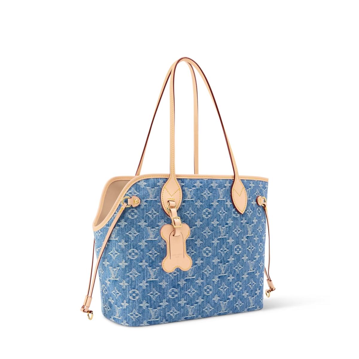 Louis Vuitton Neverwoof Tote Bag 12.2in/ 31cm Blue Denim Gold Hardware For Women M28052