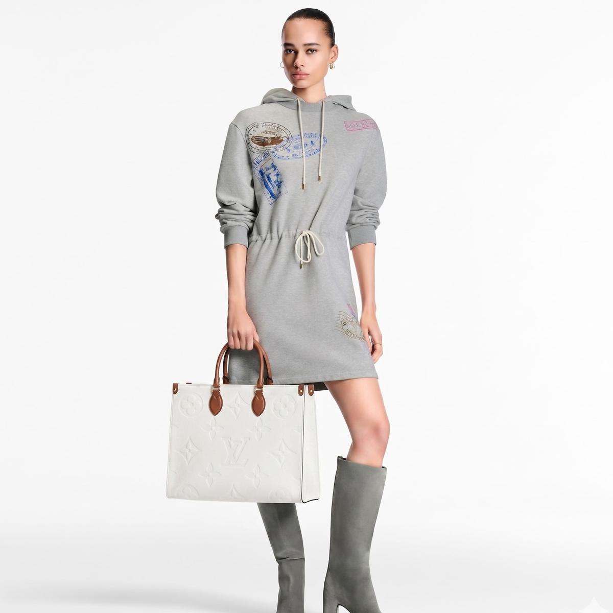 Louis Vuitton Onthego GM Tote Bag 16.1in/ 41cm White Monogram Empreinte Gold Hardware For Women