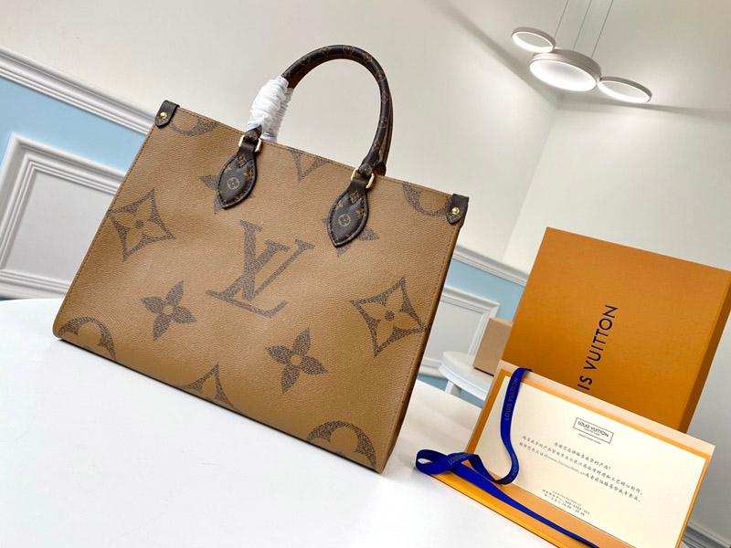 Louis Vuitton OnTheGo MM Tote Bag 13.8in/ 35cm Monogram Reverse Canvas Gold Hardware For Women M45321