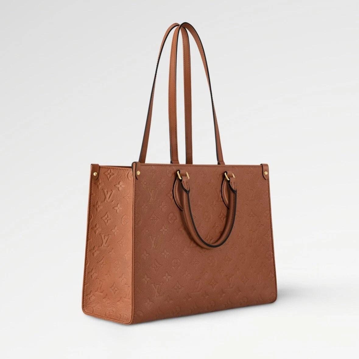 Louis Vuitton Onthego MM Tote Bag 13.8in/ 35cm Cognac Monogram Empreinte Or Matériel pour femmes M12775
