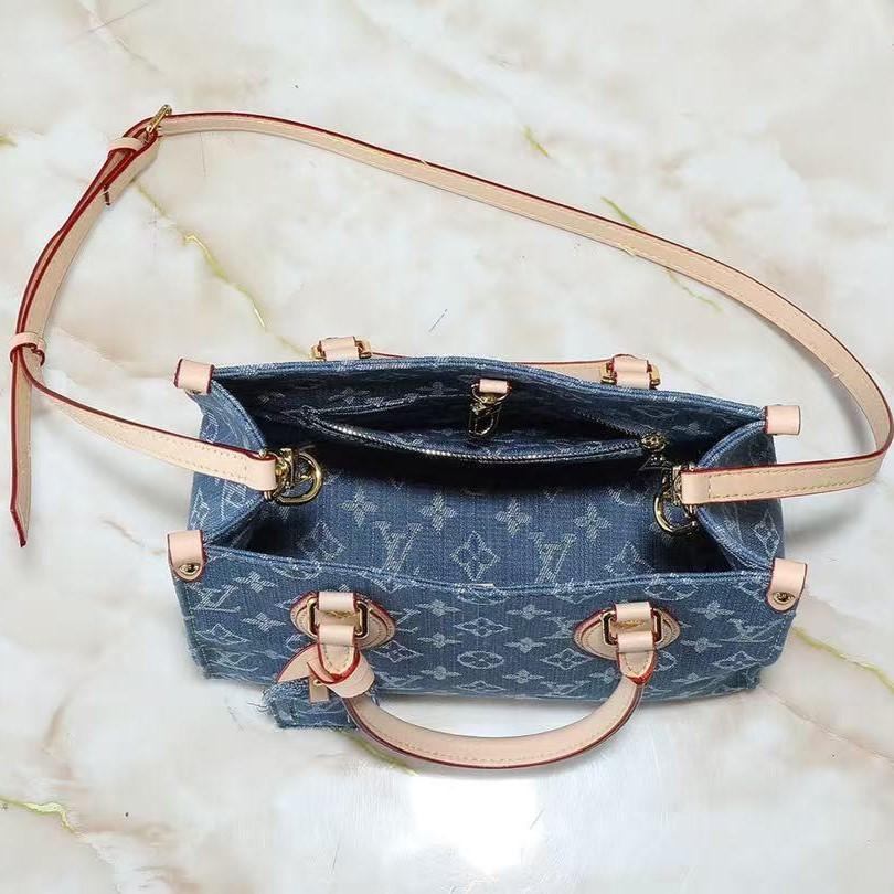Louis Vuitton OnTheGo PM Tote Bag 9.8in/ 25cm Denim Blue Gold Hardware For Women M14633