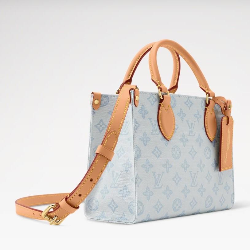 Louis Vuitton Onthego PM Tote Bag 9.8in/ 25cm Bleu Courrier Monogram Origine Or Matériel pour femmes M28289