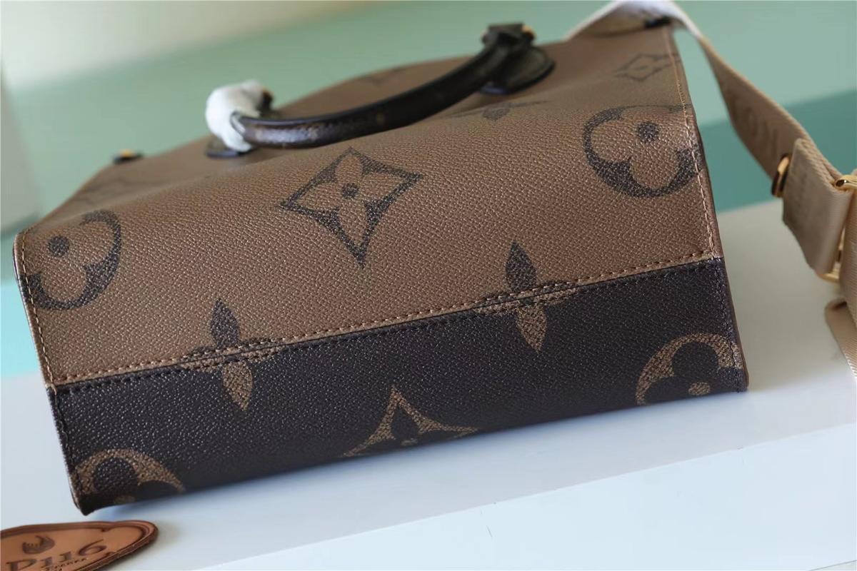 Louis Vuitton OnTheGo PM Tote Bag 25cm/ 9.8in Brown Gold Hardware For Women