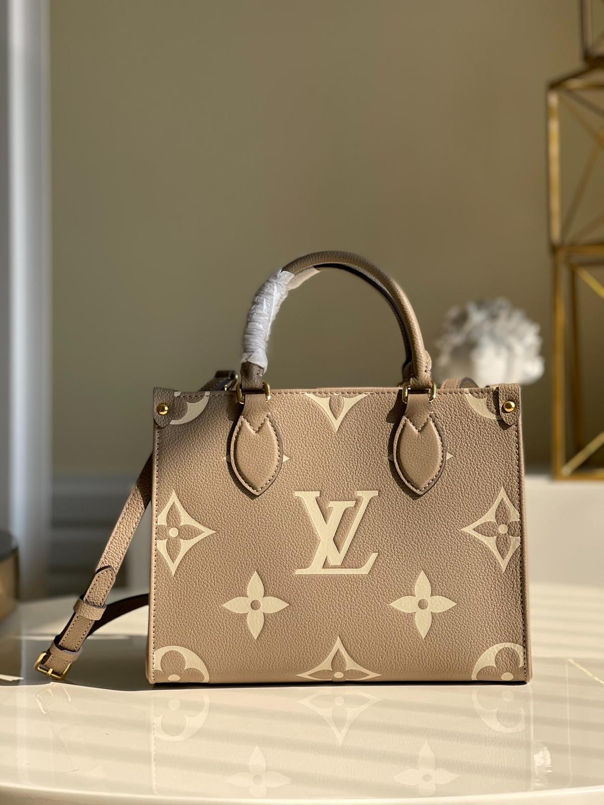 Louis Vuitton OnTheGo PM Tote Bag 9.8in/ 25cm Monogram Empreinte Beige/ Cream For Women M45779