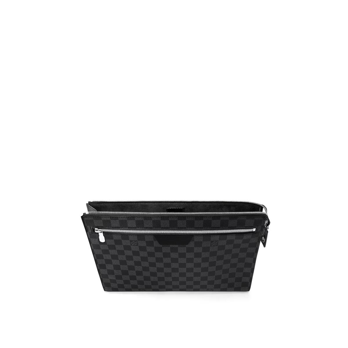 Louis Vuitton Pochette 24H Clutch & Pouch 14.1in/ 36cm Black Damier Graphite Canvas Palladium Hardware For Men N40481