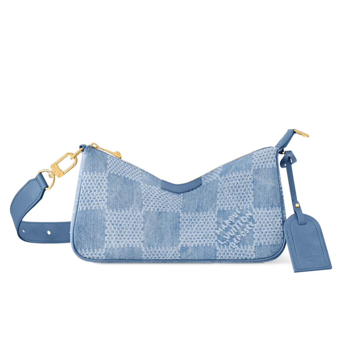 Louis Vuitton Pochette Accessories XL Shoulder Bag 11in/ 28cm Denim Blue Gold Hardware For Men N00204