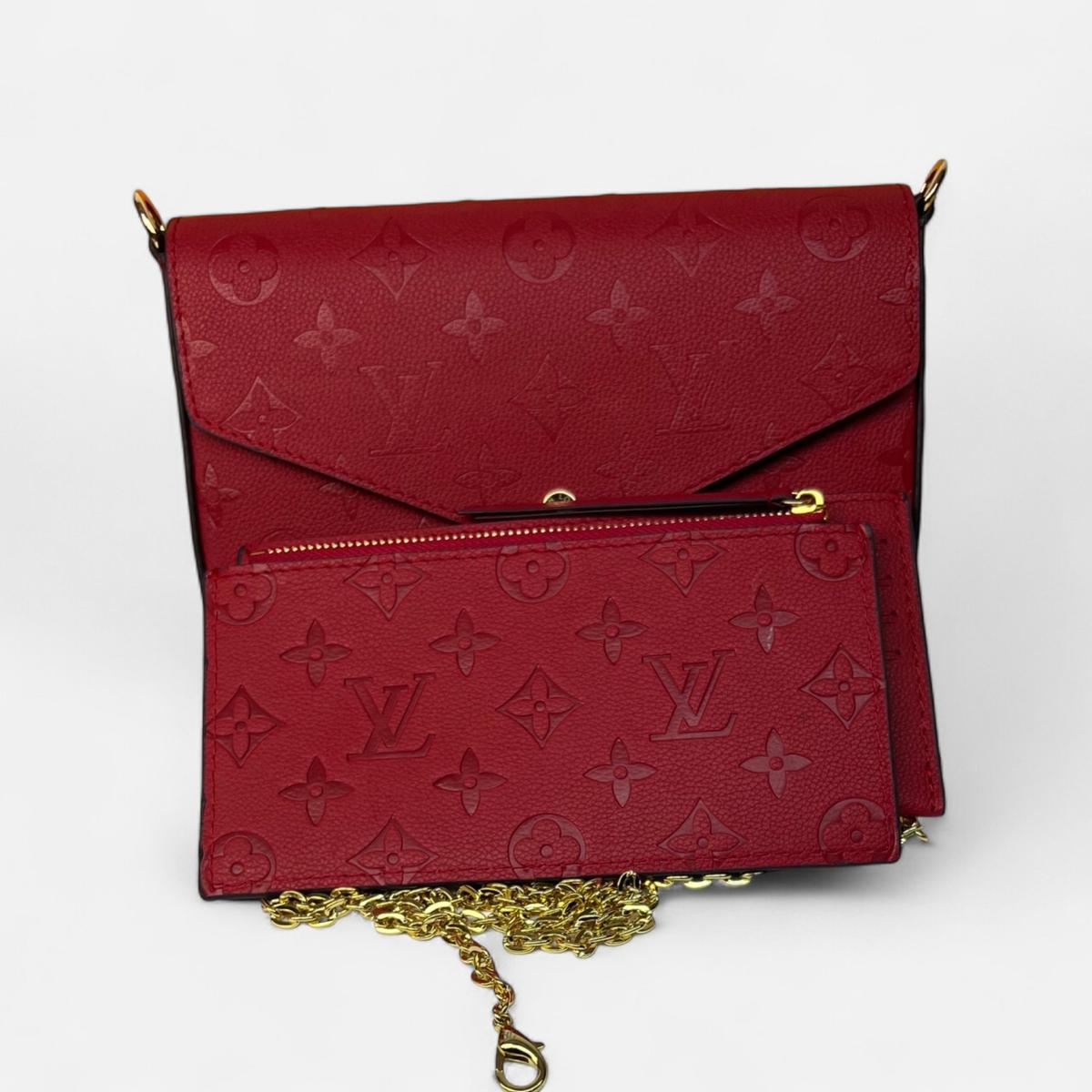 Sac à épaule Louis Vuitton Pochette Felicie 8.3in/ 21cm Louis Rouge Monogram Empreinte Or Matériel pour femmes M25793