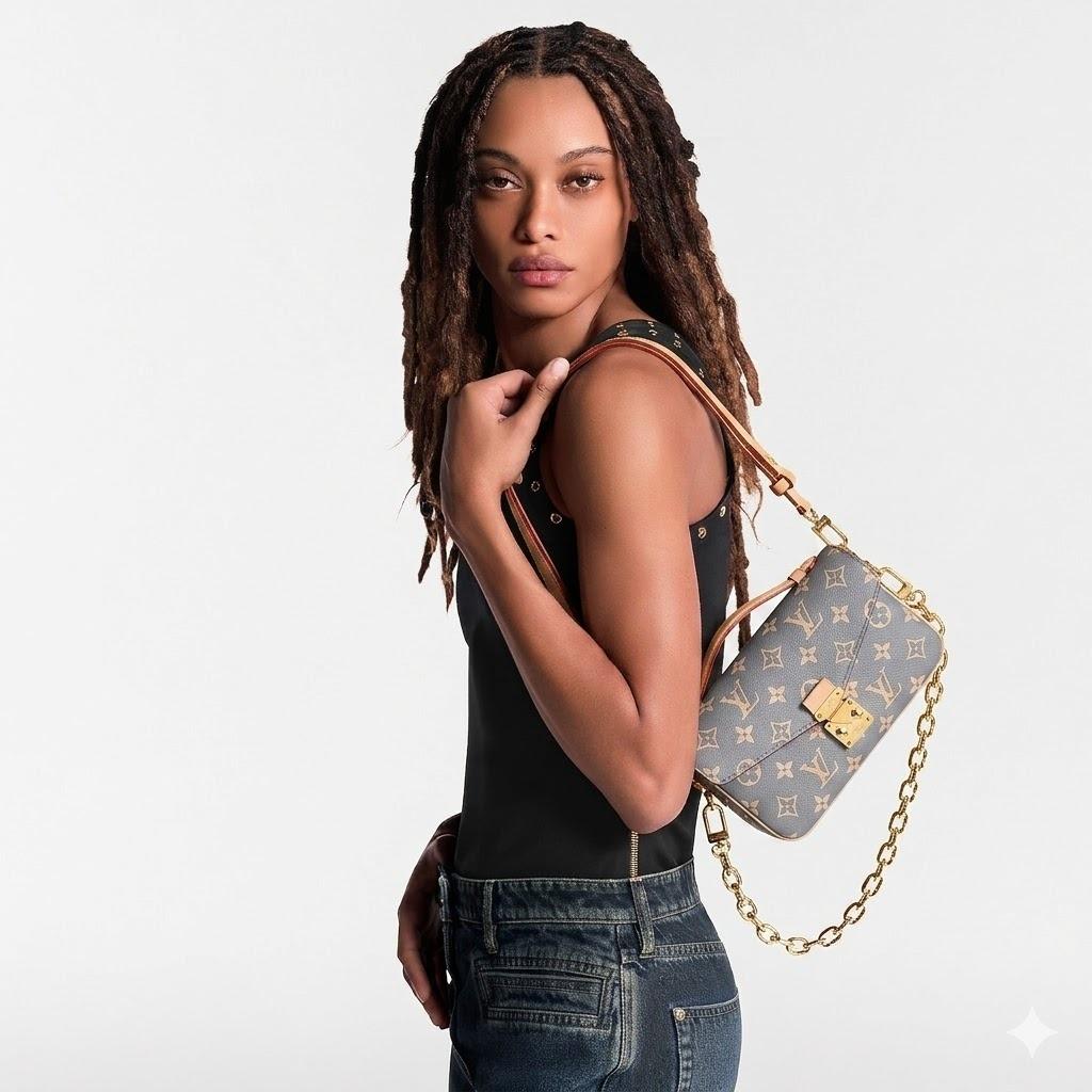 Louis Vuitton Pochette Metis East West Shoulder Bag 8.5in/ 21.5cm Trianon Grey Gold Hardware For Women M12429
