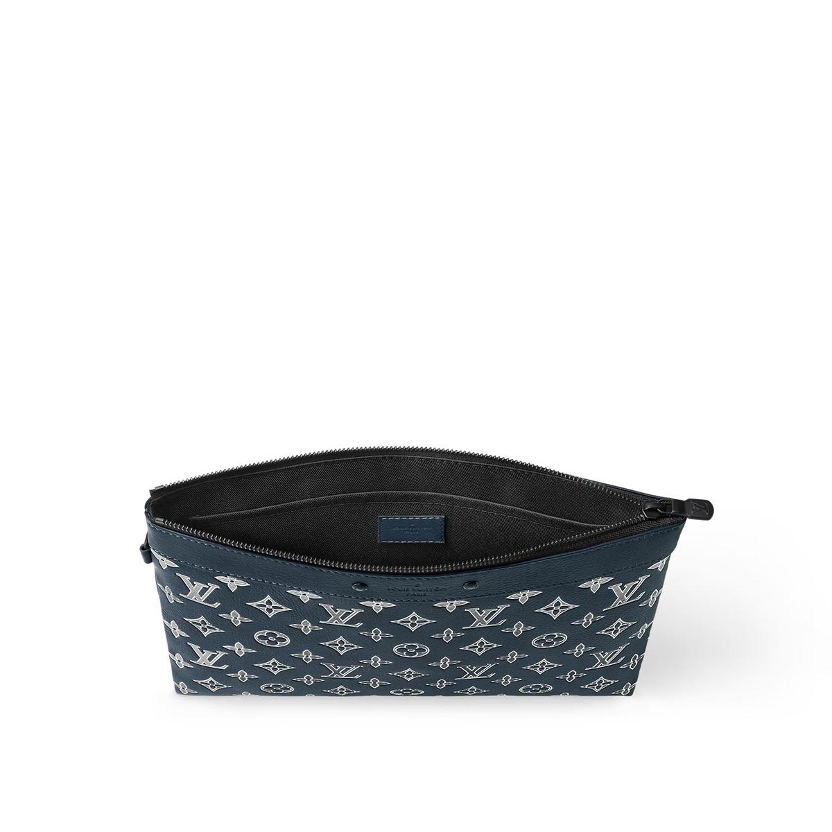 Louis Vuitton Pochette To Go Pouch 11.8in /30cm Ink Blue/ White Black Hardware For Men M83382