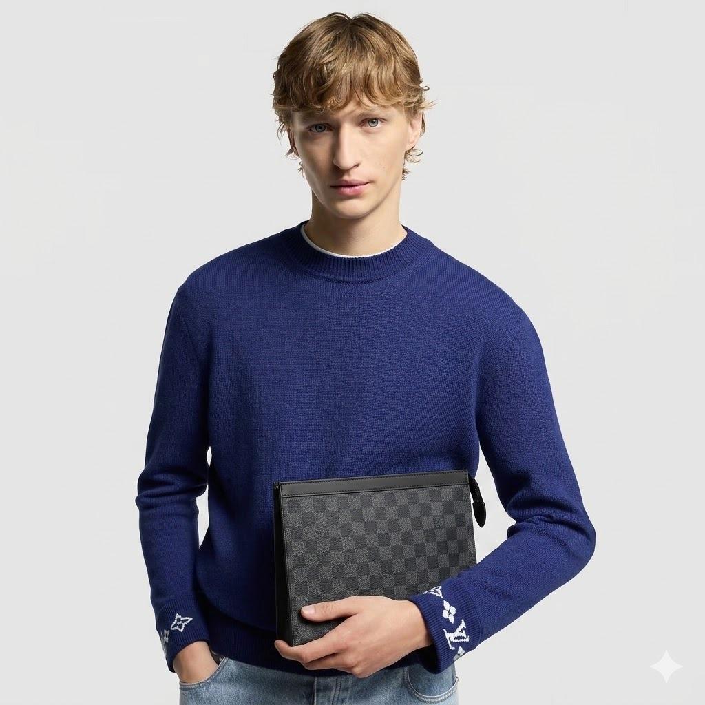 Louis Vuitton Pochette Voyage MM Pouch 10.6in/ 27cm Black/ Grey Damier Graphite Canvas Silver Hardware For Men N41696