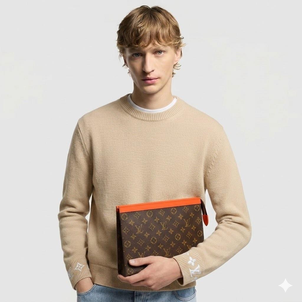 Louis Vuitton Pochette Voyage MM Pouch 10.6in/ 27cm Orange Silver Hardware For Men M82855