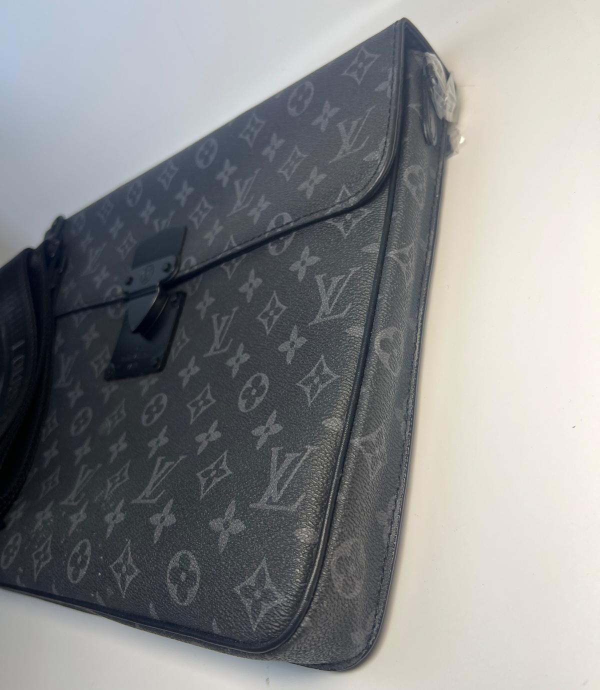 Louis Vuitton S-Lock Briefcase Monogram Eclipse Black For Men, Men's Bags, Shoulder And Crossbody Bags 14.6in/37cm LV
