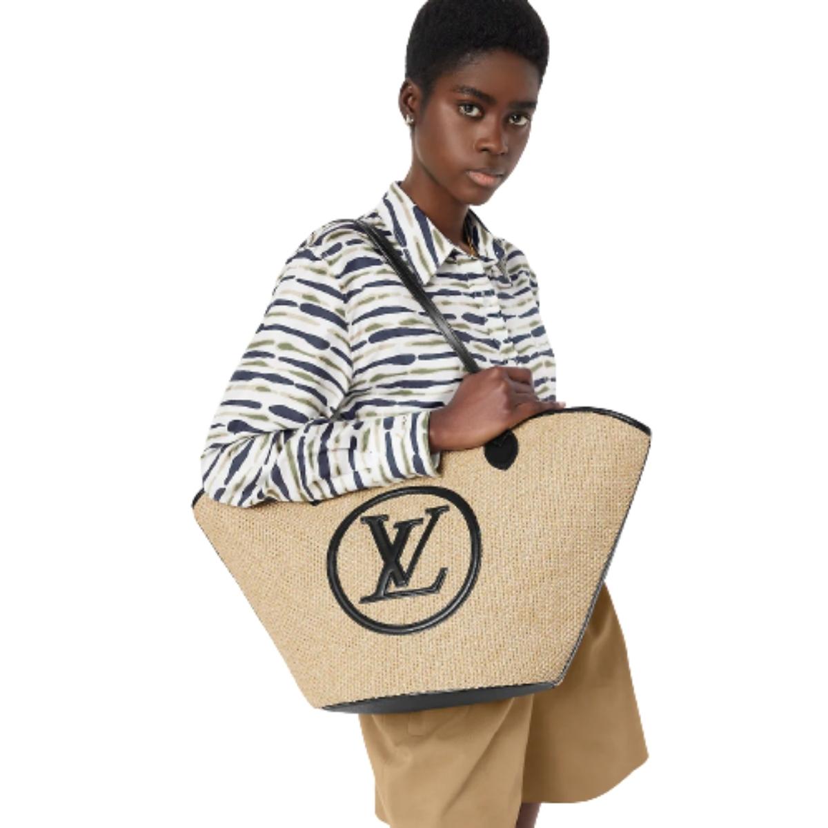 Louis Vuitton Saint Jacques Shoulder Bag 22.4in/ 57cm Beige Raffia For Women
