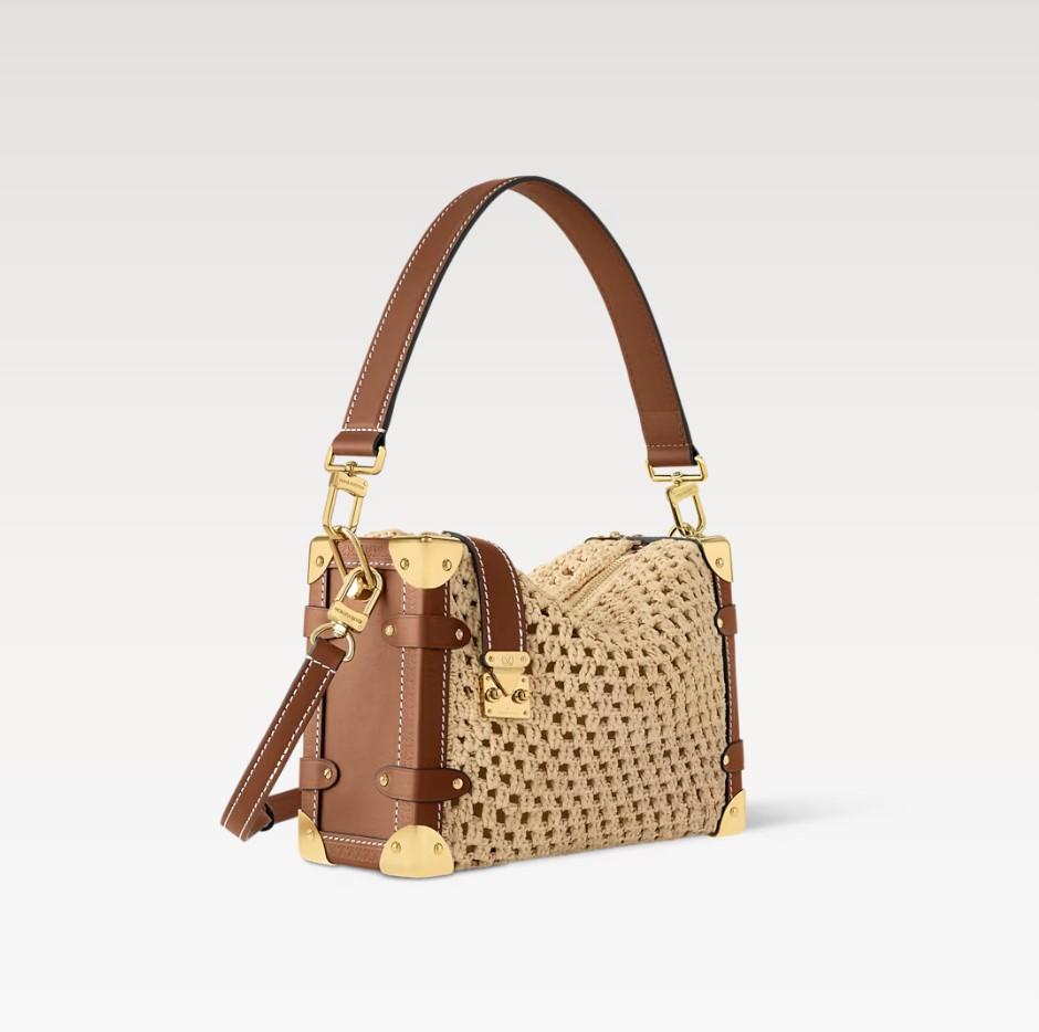 Louis Vuitton Side Trunk MM Shoulder Bag 9.3in/ 23.5cm Natural/ Brown Raffia Gold Hardware For Women M14405