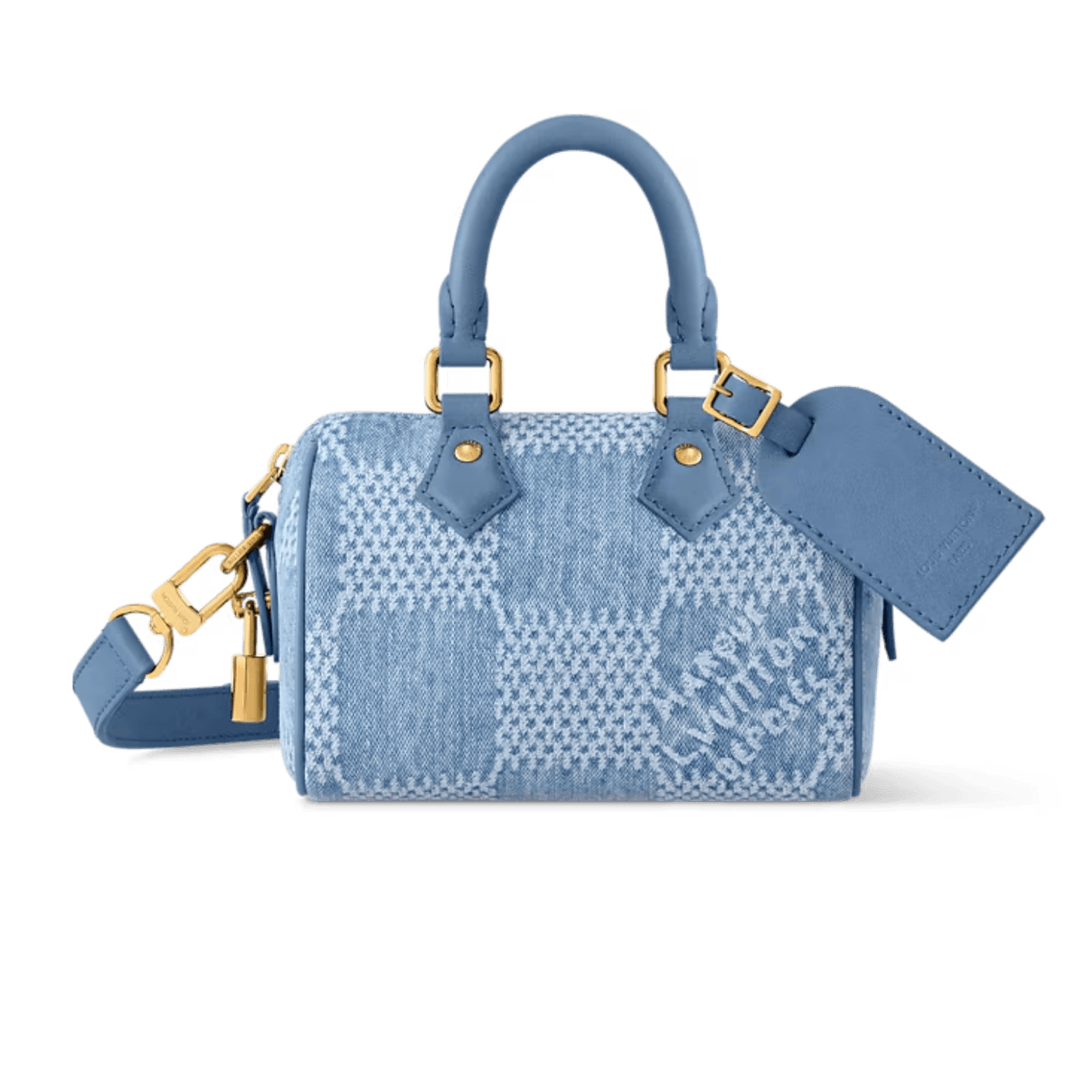 Louis Vuitton Speedy 18 Bandouliere Top Poignée Sac 7.1in/ 18cm Denim Blue Gold Hardware pour hommes N00208
