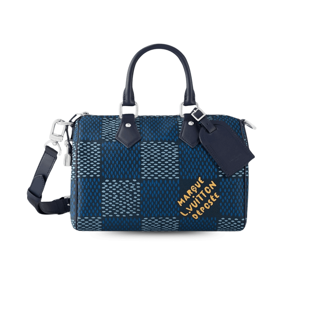 Louis Vuitton Speedy 25 Bandouliere Top Handle Bag 9.8in/ 25cm Blue Silver Hardware For Men N40691