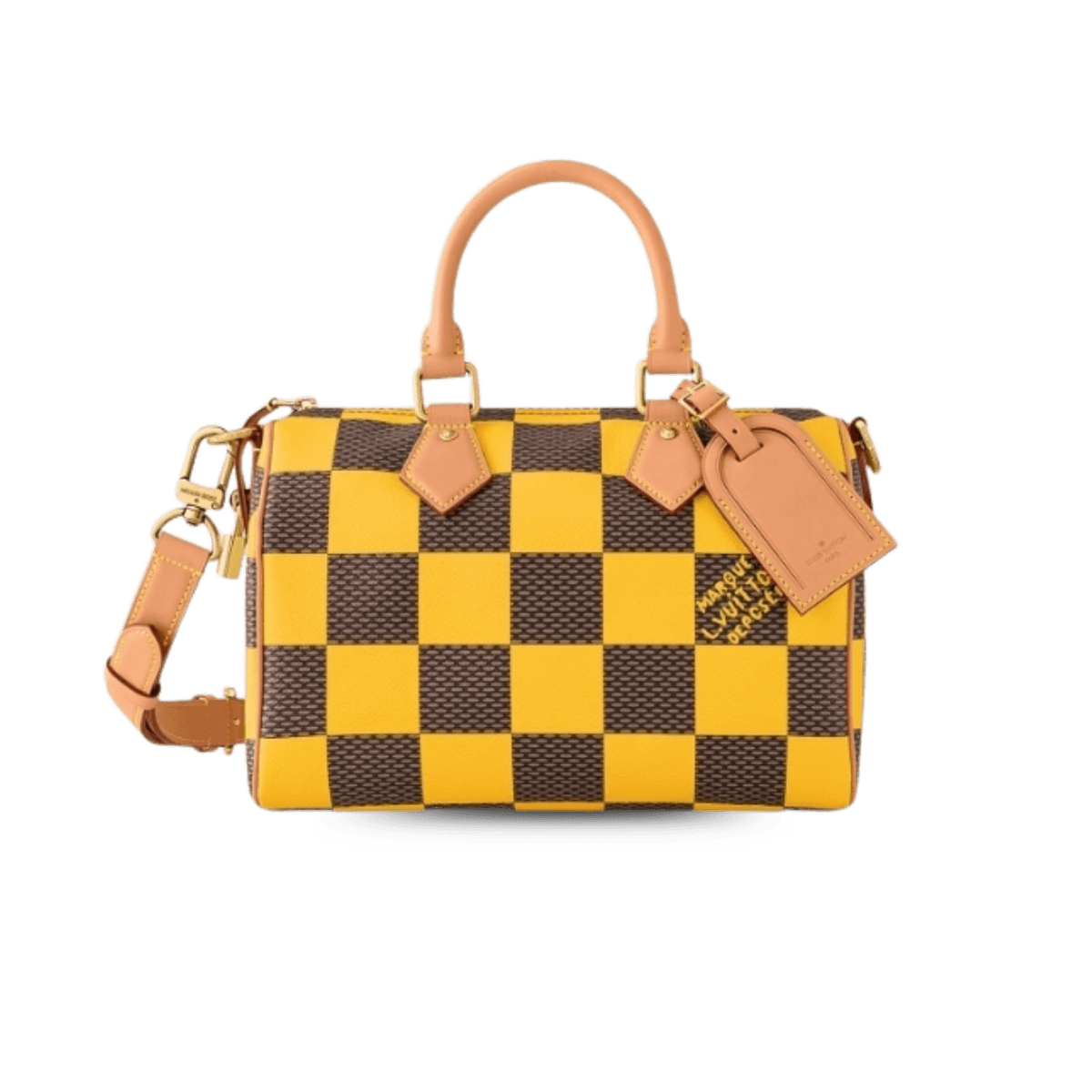 Louis Vuitton Speedy 25 Bandouliere Top Handle Bag 9.8in/ 25cm Damier Pop Yellow Gold Hardware For Men N40584