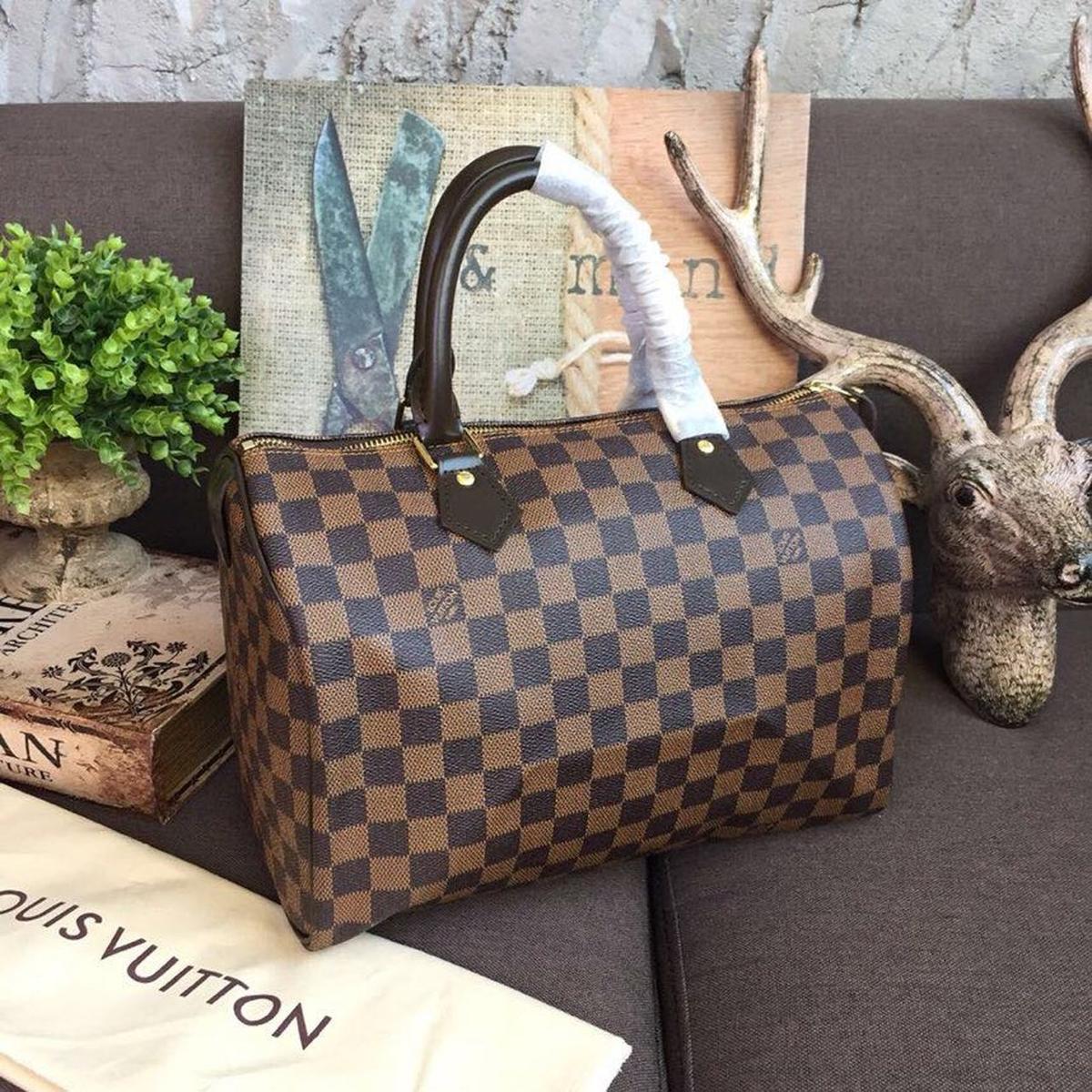 Louis Vuitton Speedy 30 Top Handle Bag 11.8in/ 30cm Brown Damier Ebene Canvas Gold Hardware For Women N41364