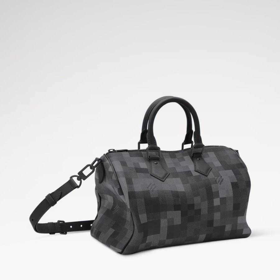 Louis Vuitton Speedy 30 Bandouliere Top Handle Bag 13.4in/ 34cm Indigo Blue Damoflage Black Hardware For Men M28977