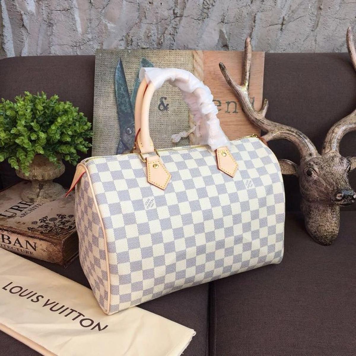 Sac à main Louis Vuitton Speedy 30 Top 11,8po/ 30cm Blanc/ Multicolore Damier Azur Toile Or Matériel pour femmes N41370