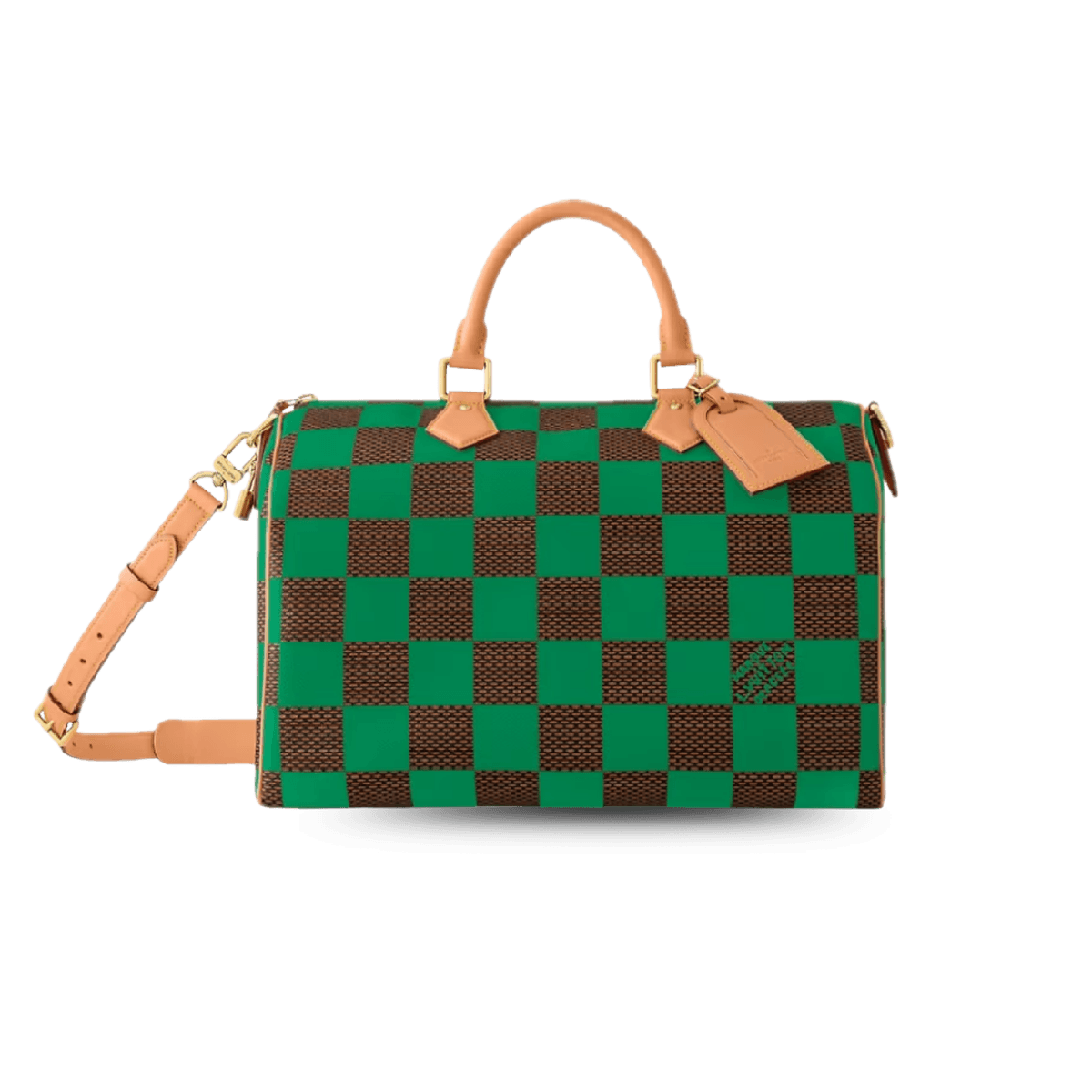 Louis Vuitton Speedy 40 Bandouliere Top Handle Bag 15.7 in/ 40cm Damier Pop Green Gold Hardware For Men N40579