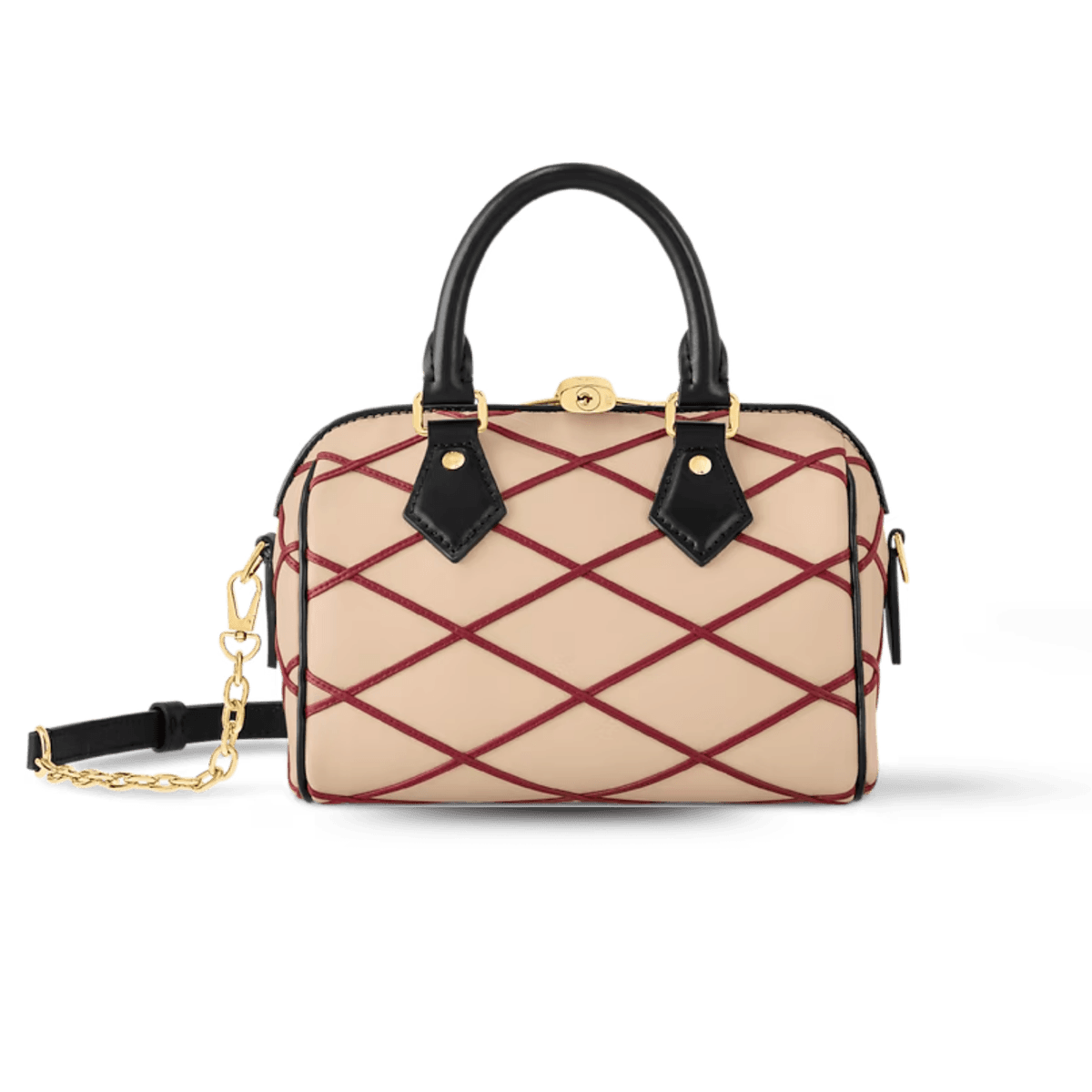 Louis Vuitton Speedy Bandouliere 20 Top Handle Bag 8in/ 20.5cm Beige/ Red Gold Hardware For Women M24261