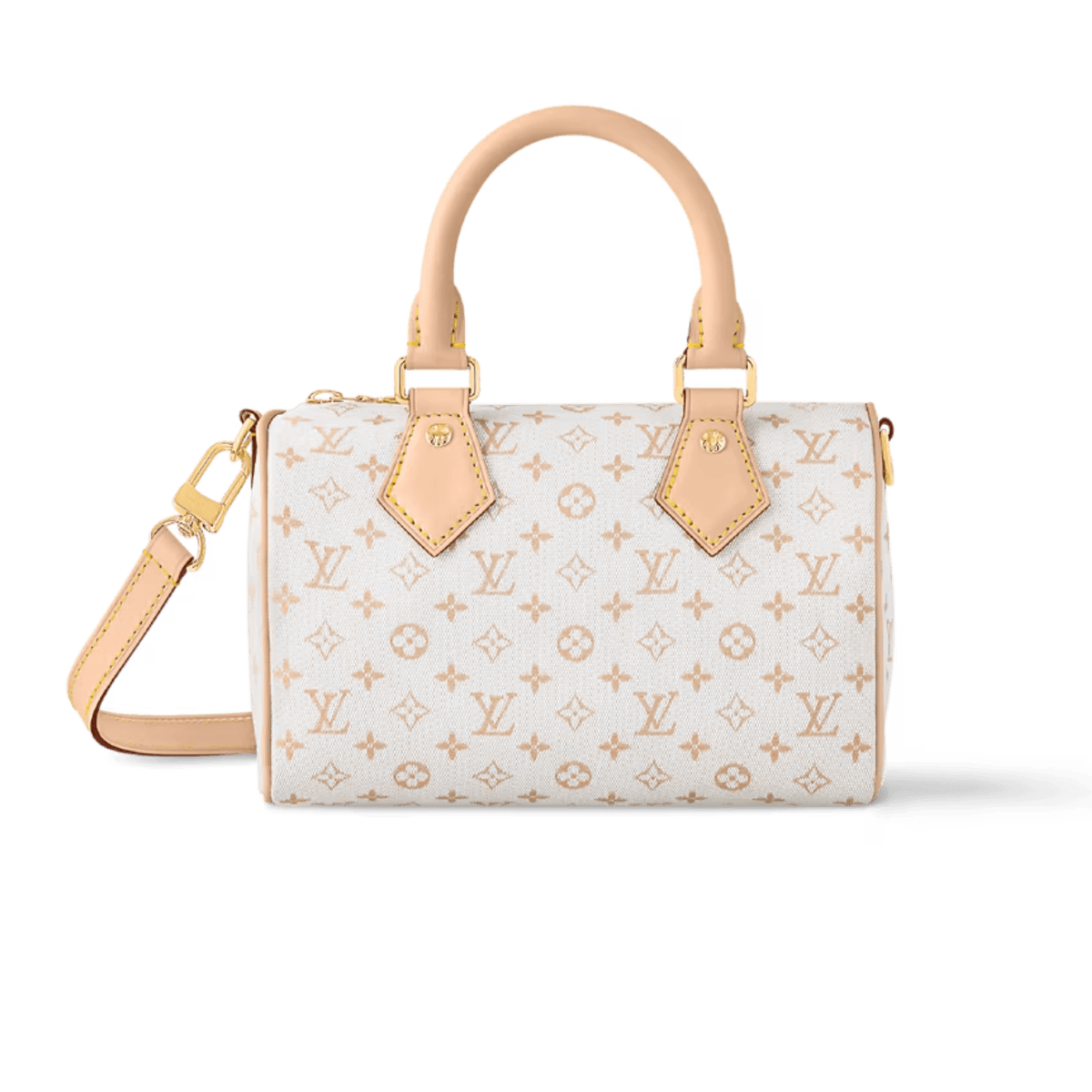 Louis Vuitton Speedy Bandouliere 20 Top Handle Bag 8.1in/ 20.5cm Mastic Cream Gold Hardware For Women M12747