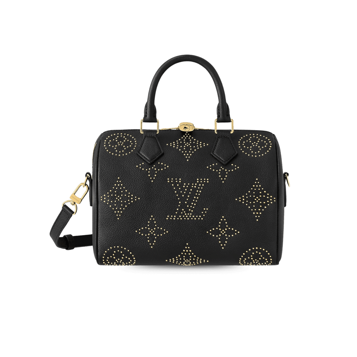 Louis Vuitton Speedy Bandouliere 25 Top Handle Bag 9.8 in/ 25 cm Black Gold Hardware For Women M46736