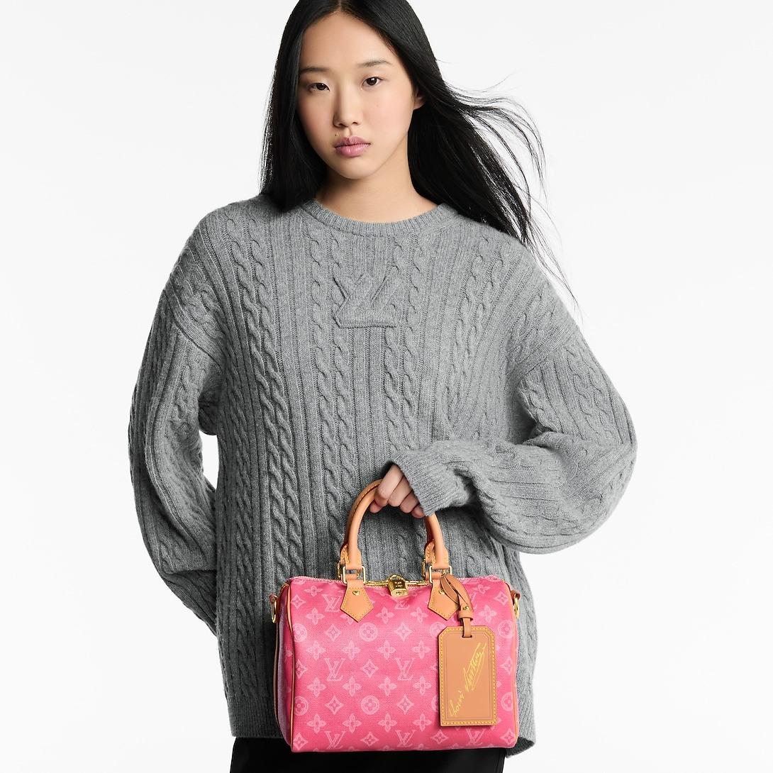 Louis Vuitton Speedy Bandouliere 25 Top Handle Bag 9.8in/ 25cm Monogram Origine Rose Ruban Gold Hardware For Women M27528