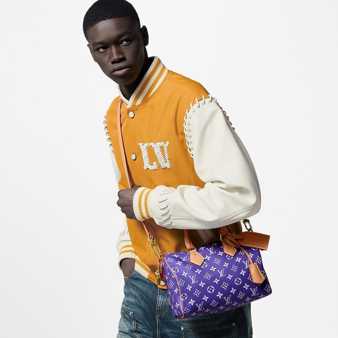 Louis Vuitton Speedy P9 Bandouliere 25 Top Poignée Sac 9.8po/ 25cm Améthyste Matériel en or violet pour hommes M11562