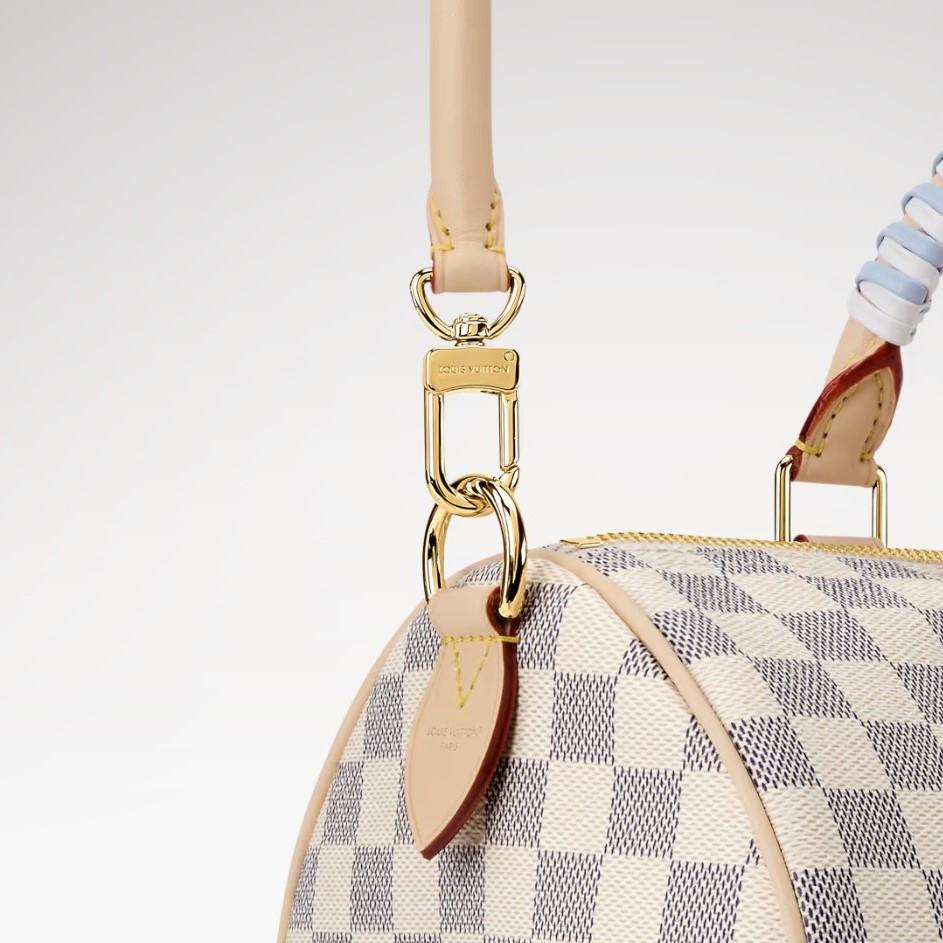Louis Vuitton Speedy Soft 30 Top Handle Bag 11.8in/ 30cm Damier Azur Gold Hardware For Women N40908
