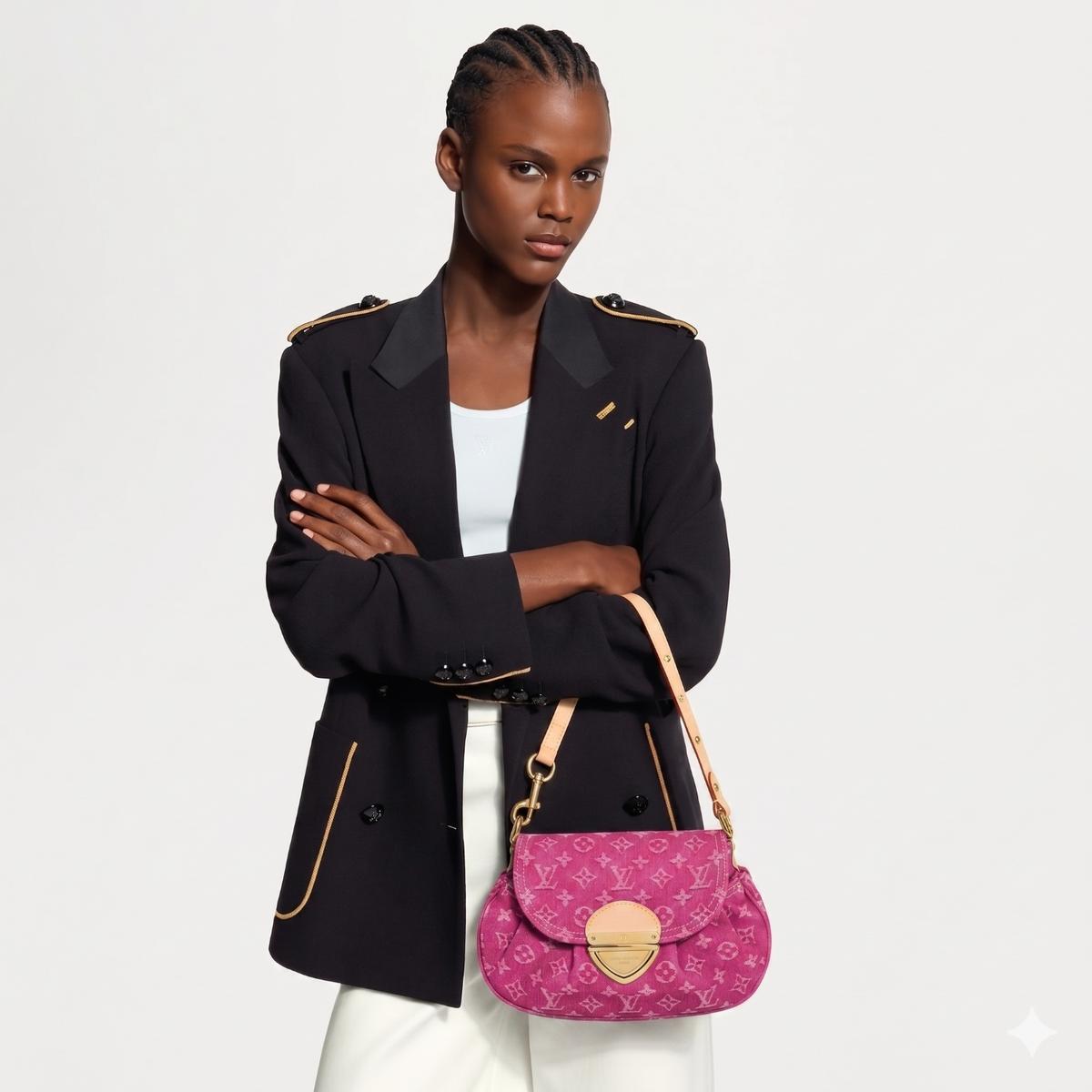 Sac à épaule Louis Vuitton Sunset 10.6in/ 27cm Fuchsia Denim Gold Hardware pour femmes M28291