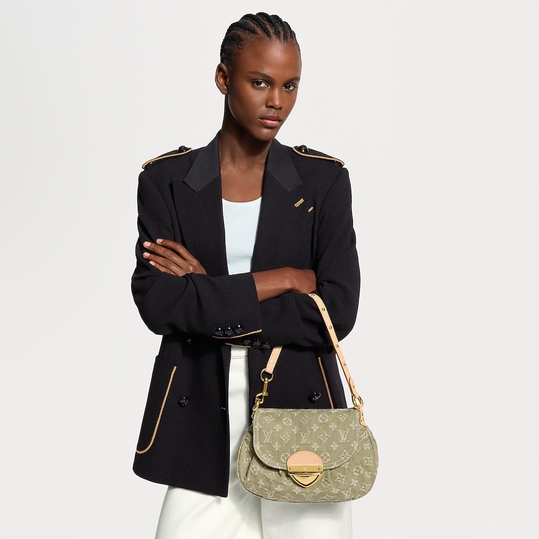 Sac à épaule Louis Vuitton Sunset 10.6in/ 27cm Khaki Denim Gold Hardware pour femmes M27210