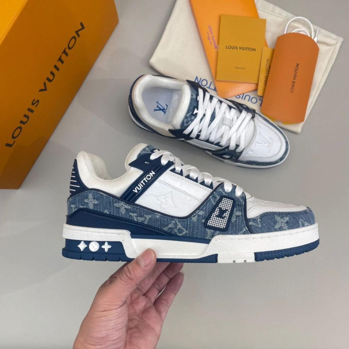 Louis Vuitton Trainer Sneaker Monogram Canvas Blue Virgil Abloh For Men LV