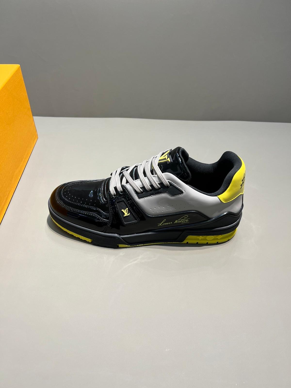 Louis Vuitton Trainer Sneaker Patent Canvas Black Virgil Abloh For Men LV 1A9JTV