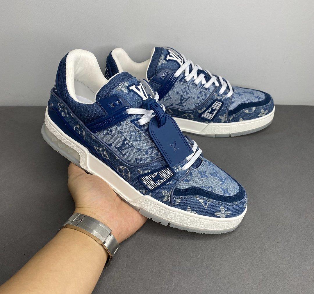 Louis Vuitton Trainer Sneaker Rubber Monogram Denim Blue Virgil Abloh For Men LV