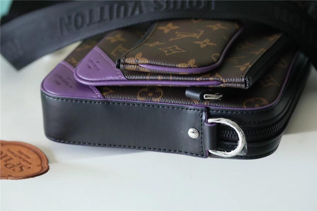 Louis Vuitton Trio Messenger Monogram Macassar Canvas By Virgil Abloh’s Purple For Men, Men's Bags, Shoulder And Crossbody Bags 9.5in/25cm LV M46266