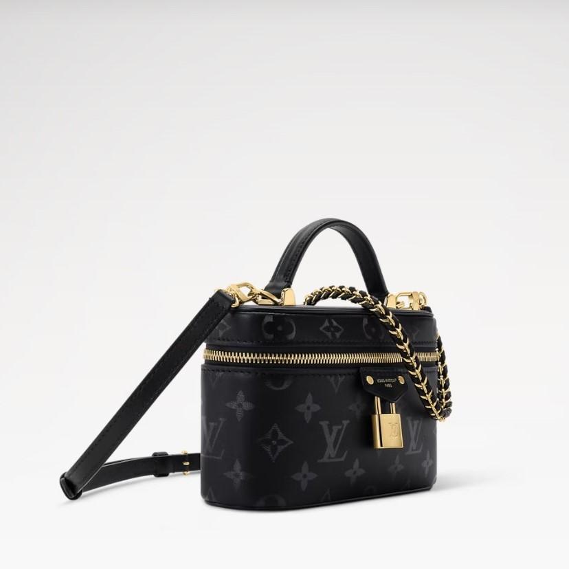 Louis Vuitton Vanity Chain Pouch Top Handle 7.5in/ 19cm Boldly Black Monogram Ink Gold Hardware For Women M3A372
