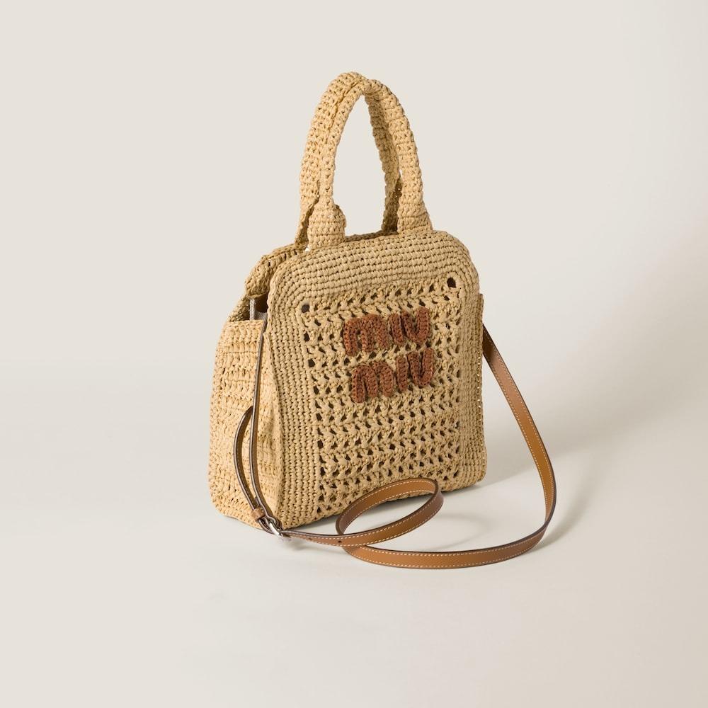 Miu Miu Raffia-Effect Woven Tote Bag Beige For Women 22.5cm/8.9in