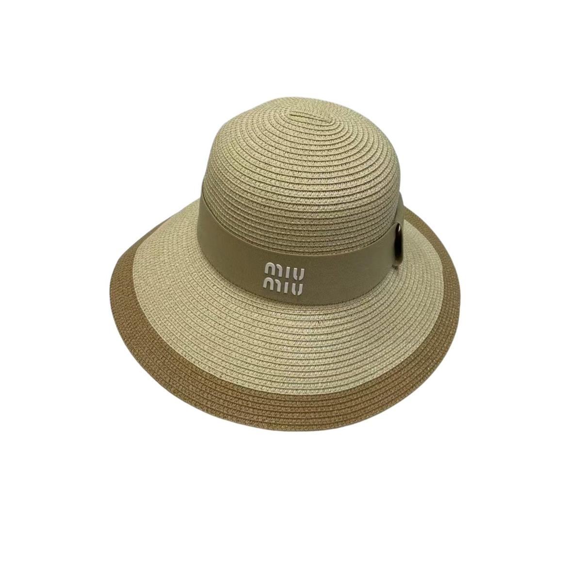 Miu Miu Wide Brim Sun Hat Raffia Beige For Women 57cm/22.4in