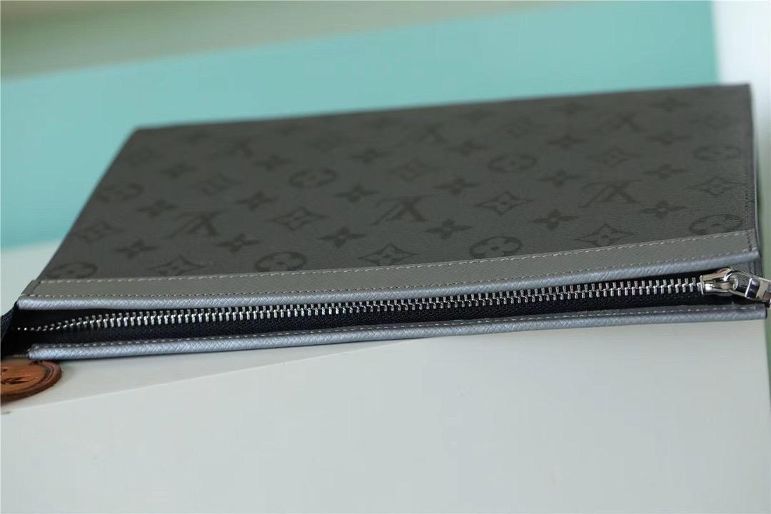 Louis Vuitton Pochette Voyage MM Pouch 10.6in/ 27cm Gunmetal Gray Silver Hardware For Men M30840