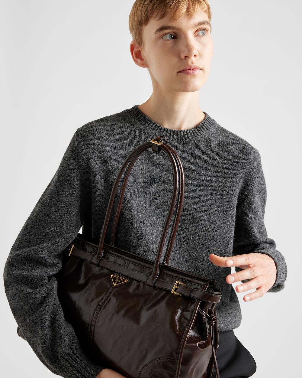 Sac grand sac à main Prada Bonnie brun foncé 38cm/15in